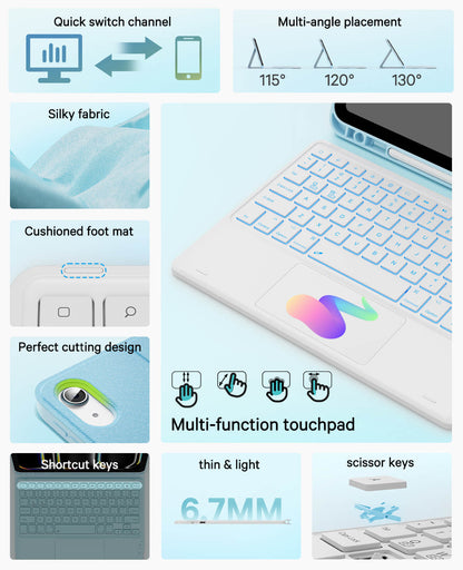 CHESONA Steps Touch Series Keyboard Case, 7 Backlit Keyboard, 2 Bluetooth Channels