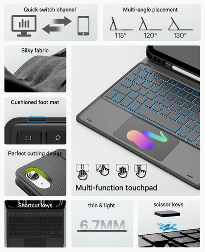 CHESONA Steps Touch Series Keyboard Case, 7 Backlit Keyboard, 2 Bluetooth Channels