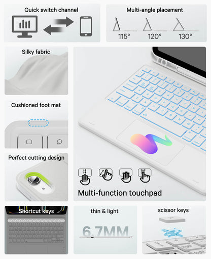 CHESONA Steps Touch Series Keyboard Case, 7 Backlit Keyboard, 2 Bluetooth Channels