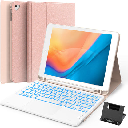 CHESONA keyboard case for iPad 6/5th, iPad Air 2, 7 Color Backlit, 2 BT Devices& Touchpad