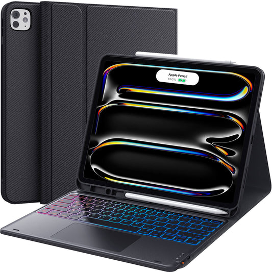 CHESONA Case with Keyboard, Magnetic Detachable Keyboard with Backlit, 2 Bluetooth Channels, Touchpad & Pencil Holder, Precise Cutouts Case