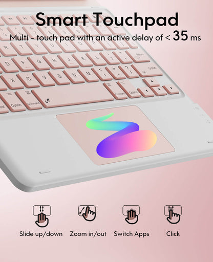 CHESONA Keyboard Case, Stain Resistant Cover, 7-Color Backlit, Smart Touchpad