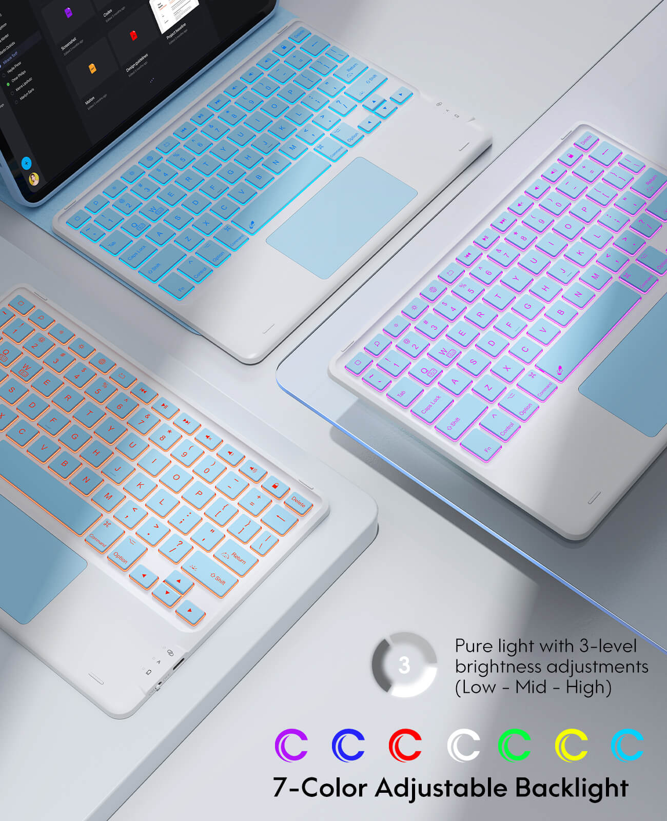 CHESONA Keyboard Case, Stain Resistant Cover, 7-Color Backlit, Smart Touchpad