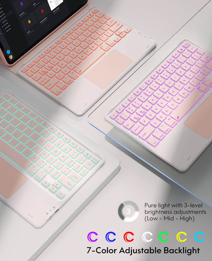 CHESONA Keyboard Case, Stain Resistant Cover, 7-Color Backlit, Smart Touchpad