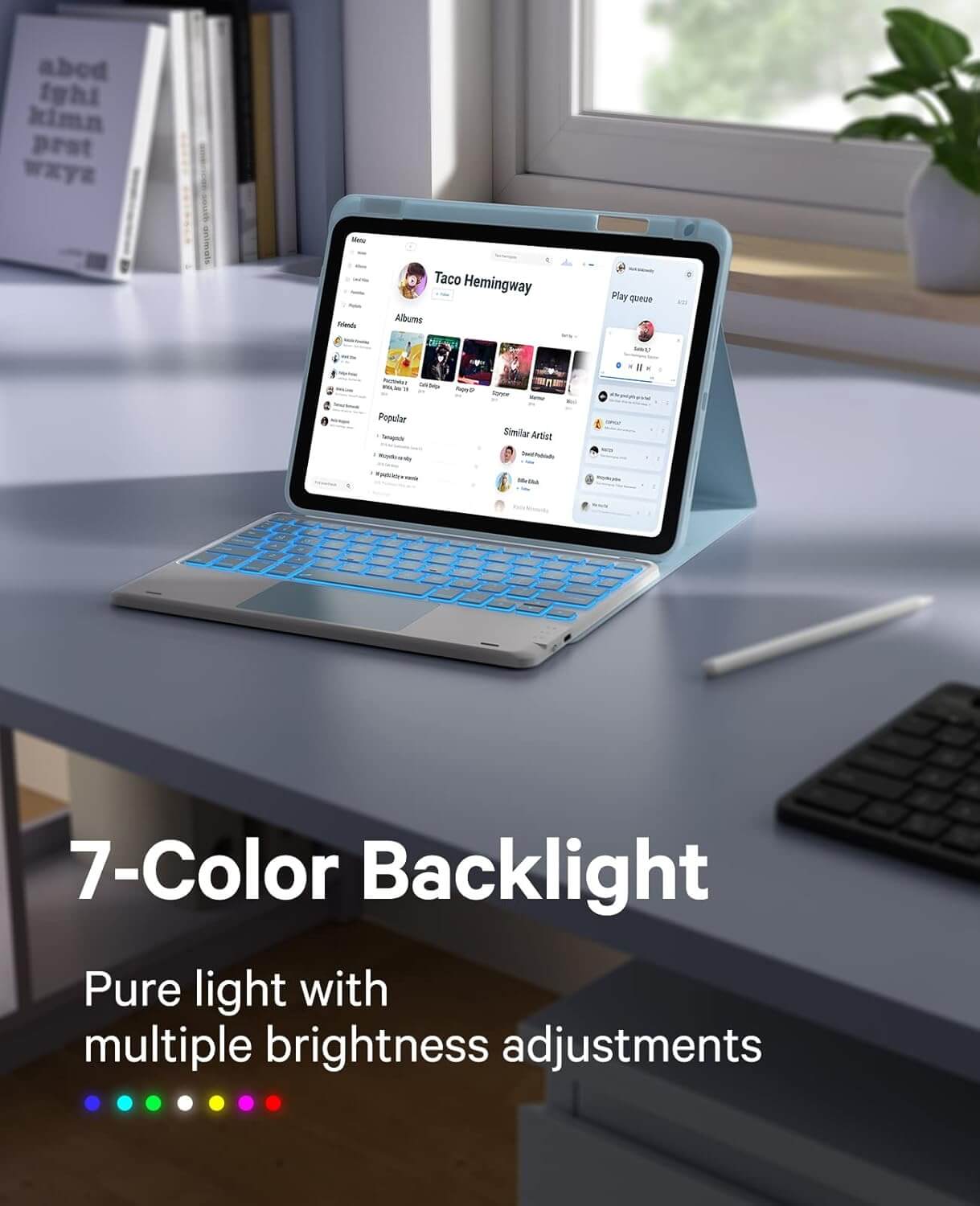 CHESONA Keyboard Case, Stain Resistant Case, 7-Color Backlit, Dual-Device Connection