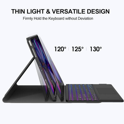 CHESONA Case with Keyboard, Trackpad Keyboard with DIY 7 Color Backlit, Wireless Detachable Keyboard with Pencil Holder