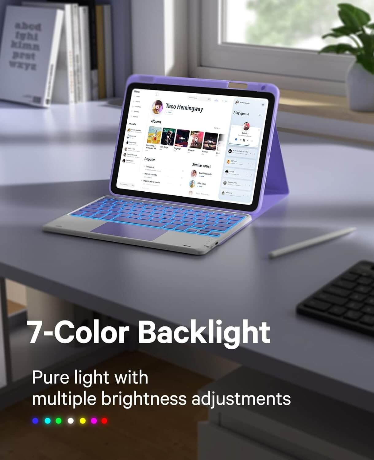 CHESONA Keyboard Case, Stain Resistant Case, 7-Color Backlit, Dual-Device Connection