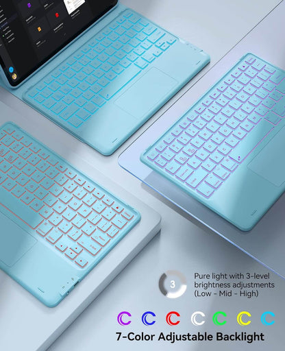 CHESONA Keyboard Case , Smart Touchpad, 7-Color Backlit, Stain Resistant Cover