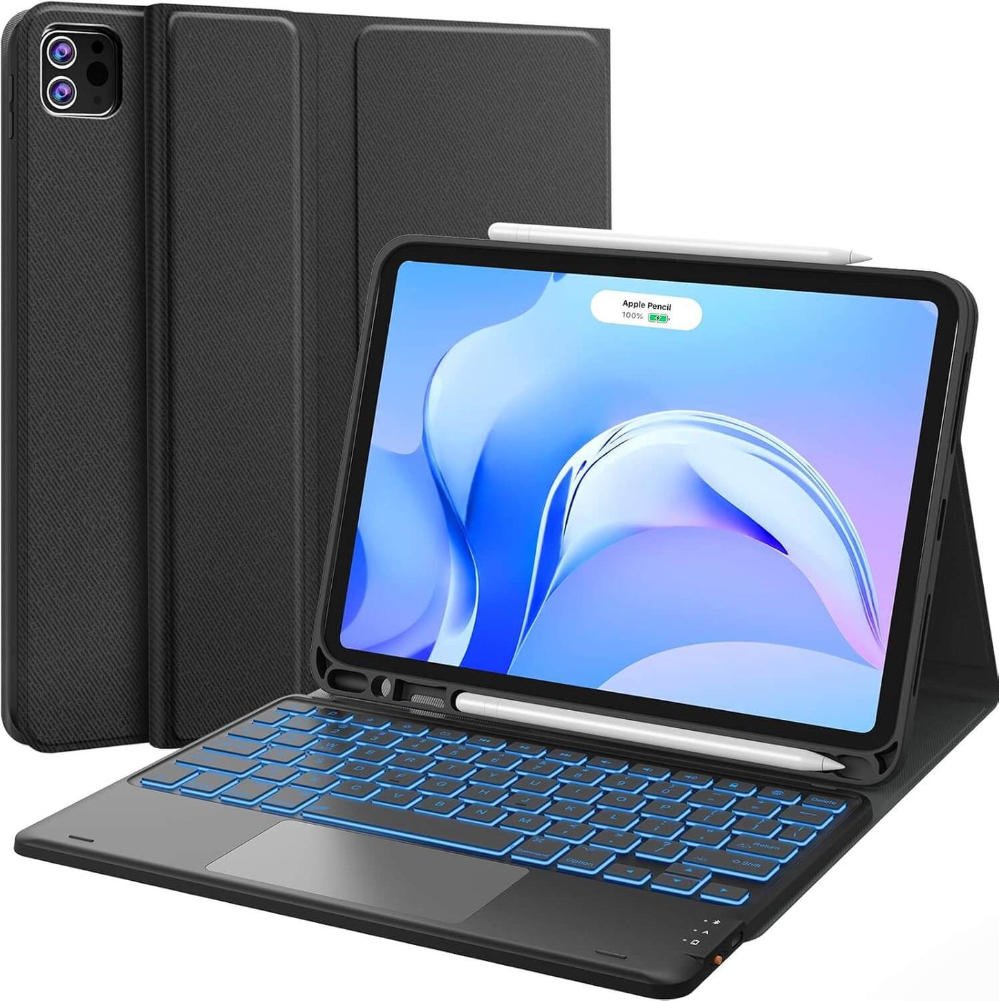 CHESONA Case with Keyboard, 7-Color Backlight, Touchpad and Pencil Holder, 2 Bluetooth Channels