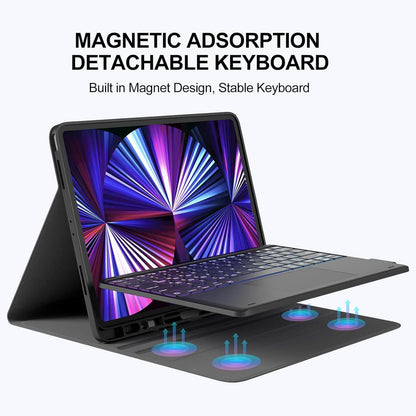 CHESONA Case with Keyboard, Trackpad Keyboard with DIY 7 Color Backlit, Wireless Detachable Keyboard with Pencil Holder