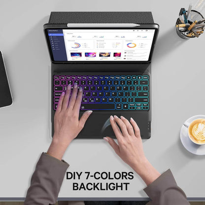 CHESONA Case with Keyboard, Trackpad Keyboard with DIY 7 Color Backlit, Wireless Detachable Keyboard with Pencil Holder