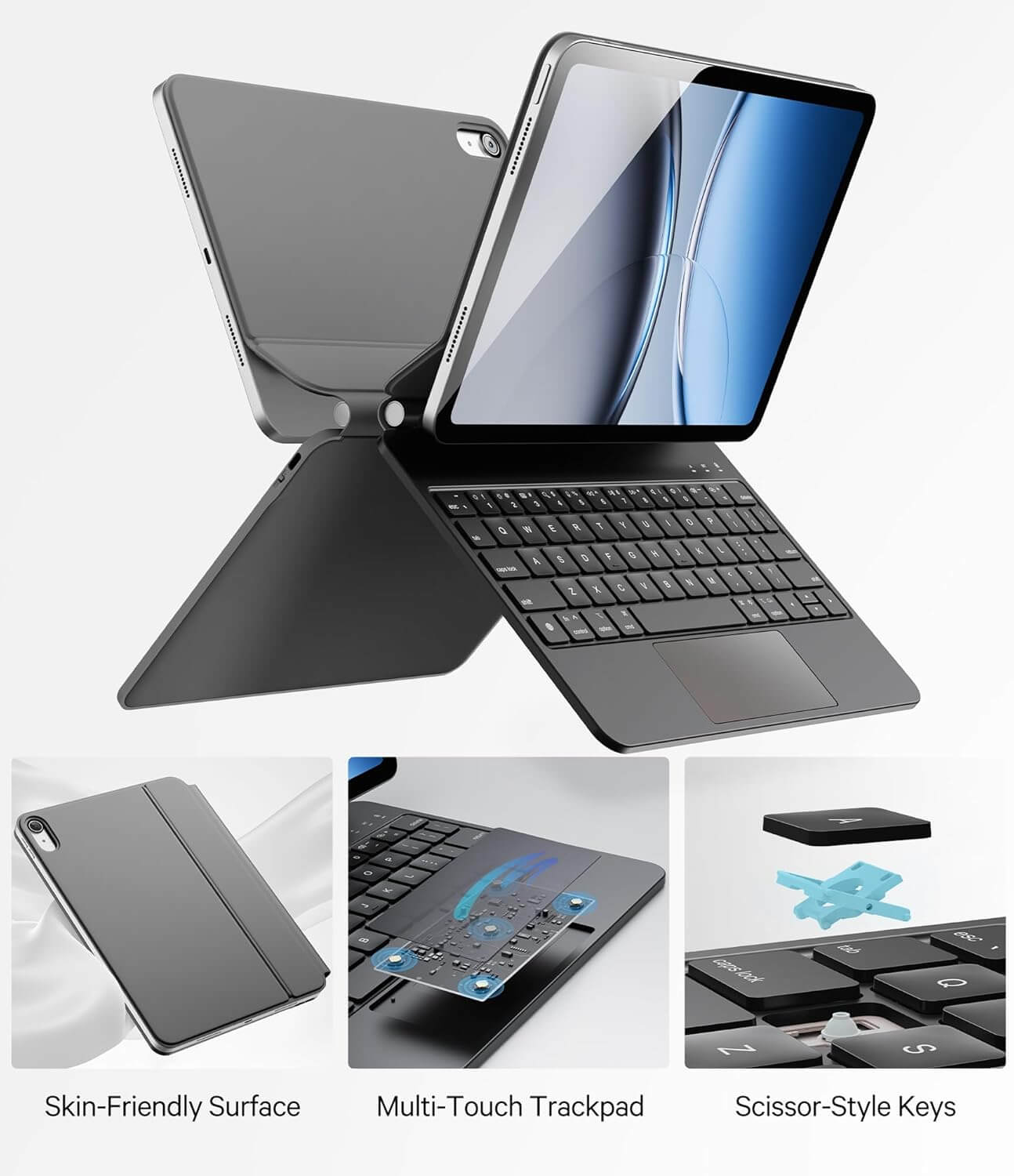 CHESONA Case with Keyboard, Magic-Style Keyboard Stand, 7 Color Backlit, Stain-Resistant Surface, Multi-Touch Trackpad