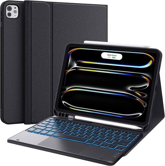 CHESONA Case with Keyboard, Magnetic Detachable Keyboard with Backlit, 2 Bluetooth Channels, Touchpad & Pencil Holder, Precise Cutouts Case