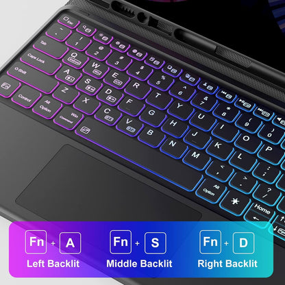 CHESONA Case with Keyboard, Trackpad Keyboard with DIY 7 Color Backlit, Wireless Detachable Keyboard with Pencil Holder