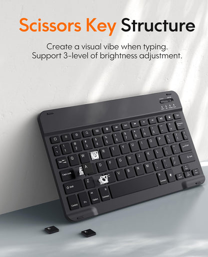 CHESONA Steps Series Backlit Keyboard Case for Samsung Galaxy Tab S9 11'' & S9 FE 10.9'', Black